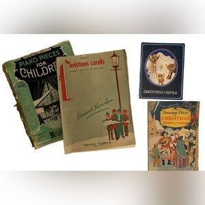 Set of 4 vintage music books from the 1930s–1960s Christmas carols piano music